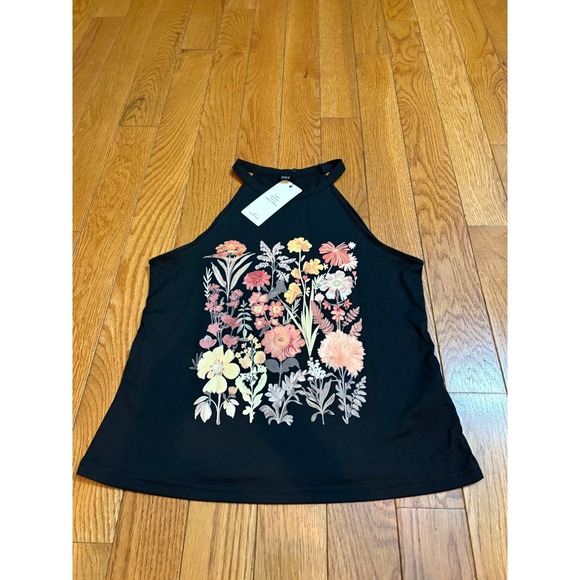 New Shein Halter Top Black Floral Sleeveless Tank Summer Blouse Size M - Picture 3 of 8